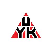 UYK triangle letter logo design with triangle shape. UYK triangle logo design monogram. UYK triangle vector logo template with red color. UYK triangular logo Simple, Elegant, and Luxurious Logo.