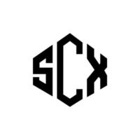 diseño de logotipo de letra scx con forma de polígono. Diseño de logotipo en forma de cubo y polígono scx. scx hexagon vector logo plantilla colores blanco y negro. Monograma scx, logotipo comercial y inmobiliario.