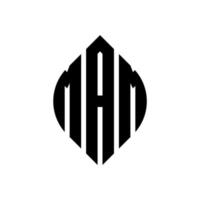 MAM circle letter logo design with circle and ellipse shape. MAM ellipse letters with typographic style. The three initials form a circle logo. MAM Circle Emblem Abstract Monogram Letter Mark Vector. vector