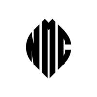 NMC circle letter logo design with circle and ellipse shape. NMC ellipse letters with typographic style. The three initials form a circle logo. NMC Circle Emblem Abstract Monogram Letter Mark Vector. vector