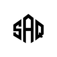 SAQ letter logo design with polygon shape. SAQ polygon and cube shape logo design. SAQ hexagon vector logo template white and black colors. SAQ monogram, business and real estate logo.