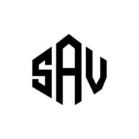 SAV letter logo design with polygon shape. SAV polygon and cube shape logo design. SAV hexagon vector logo template white and black colors. SAV monogram, business and real estate logo.