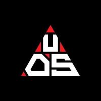 diseño de logotipo de letra triangular uos con forma de triángulo. monograma de diseño de logotipo de triángulo uos. plantilla de logotipo de vector de triángulo uos con color rojo. logo triangular uos logo simple, elegante y lujoso.