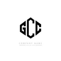 GCC letter logo design with polygon shape. GCC polygon and cube shape logo design. GCC hexagon vector logo template white and black colors. GCC monogram, business and real estate logo.