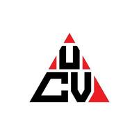 UCV triangle letter logo design with triangle shape. UCV triangle logo design monogram. UCV triangle vector logo template with red color. UCV triangular logo Simple, Elegant, and Luxurious Logo.
