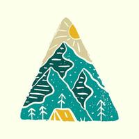 camp on mountains nature wildlife design for badge, sticker, patch, t shirt design vector