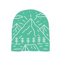 Camping on the nature mountain wildlife in mono line design vector