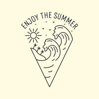 Enjoy the summer beach in mono line for badge patch emblem graphic vector art t-shirt design