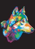 cabeza de lobo colorida con un fresco estilo de arte pop aislado. vector