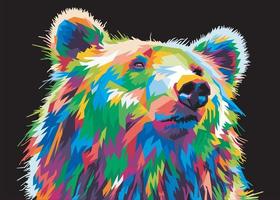 oso colorido en fondo negro estilo pop art aislado vector