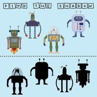 Funny multicolored robot. Find the correct shadow. Educational game for children. vector