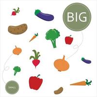 Match the vegetables by size big or small. Children's educational game. vector