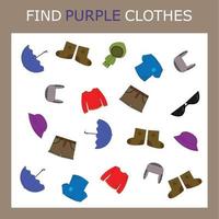 Find the purple  clothes character among others. Looking for green. Logic game for children. vector