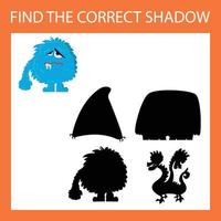 Find correct shadow with colorful monsters.  Kids educational game. vector