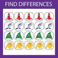 Developing activity for children   find the difference. Logic game for children. Find an extra monsters vector