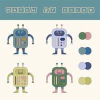 worksheet vector design, challenge to connect the  robot with its color. Logic game for children.