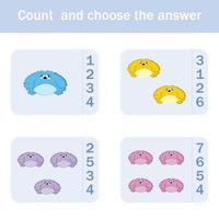 Counting Game for Preschool Children.  Count how many  monsters vector