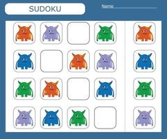 Sudoku game for children with  colorful  monsters. Kids activity sheet . Web vector