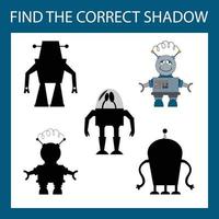 Funny multicolored robot. Find the correct shadow. Educational game for children. vector