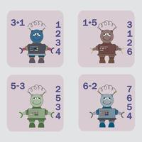 worksheet vector design, task to calculate the answer and connect to the correct number. Logic game for children.