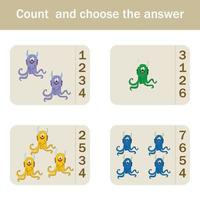 Counting Game for Preschool Children.  Count how many  monsters vector