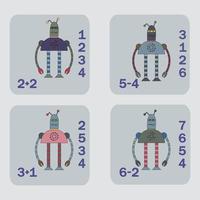 diseño de vector de hoja de trabajo, tarea para calcular la respuesta y conectarse al número correcto. juego de lógica para niños.