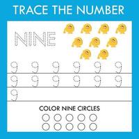 Trace line , number worksheet with monsters for kids, practicing fine motor skills.  Educational game for preschool children. vector