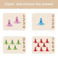 Counting Game for Preschool Children.  Count how many  monsters vector