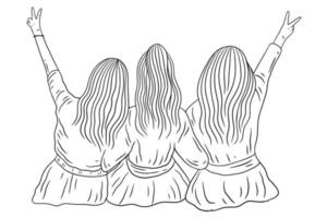 Happy Women group Girl Best Friend love line art hand drawn style illustration vector