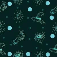 Set Seamless Pattern Greenish Blue Mystical Celestial Simple Minimalism Tattoo Symbol With Blue Circle Object Space Doodle Esoteric Elements Vintage Illustration Tosca. vector