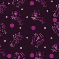 Set Seamless Pattern Purple Mystical Celestial Simple Minimalism Tattoo Symbol With Purple Random Circle Object Space Doodle Esoteric Elements Vintage Illustration Dark Purple. vector