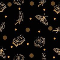 establecer patrones sin fisuras místico celestial minimalismo simple símbolo de tatuaje con círculo dorado al azar objeto espacio garabato elementos esotéricos ilustración vintage negro oscuro. vector