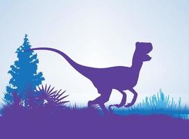 velociraptor, siluetas de dinosaurios en un entorno prehistórico capas superpuestas fondo decorativo banner ilustración vectorial abstracta vector