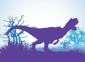 allosaurus, siluetas de dinosaurios en un entorno prehistórico capas superpuestas banner de fondo decorativo ilustración vectorial abstracta vector