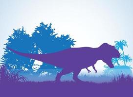 tiranosaurio t-rex, siluetas de dinosaurios en un entorno prehistórico capas superpuestas fondo decorativo banner ilustración vectorial abstracta vector