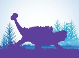 ankylosaurus, siluetas de dinosaurios en un ambiente prehistórico capas superpuestas banner de fondo decorativo ilustración vectorial abstracta vector