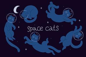 Set of cute space cats. Vector graphics