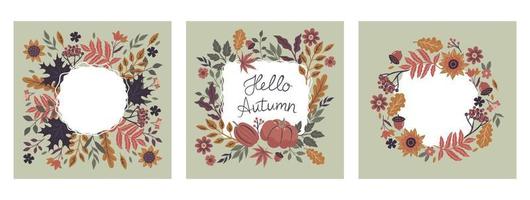 Set of autumn frames isolated on white background. Vector graphics.