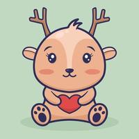 cute deer is sitting hugging love pillow vector