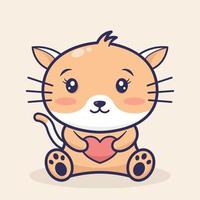 cute cat is sitting hugging love pillow vector