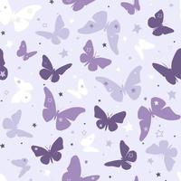 Seamless pattern with silhouettes of butterflies against the starry sky. Vector graphics.