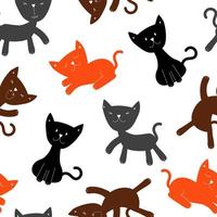 Seamless pattern with cute funny kittens. Children's print with animals. The cat is sleeping, meowing. Vector graphics.