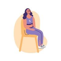 Tenage girl sitting on a chair in sportswear. Flat vector illustration, isolated on a white background.