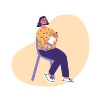 Beautiful young mother hugging little toddler son. Woman with baby flat vector illustration, isolated on a white background.