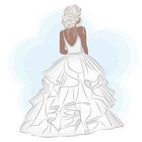 hermosa novia en un magnífico vestido de novia, ilustración de vectores de moda de boda, invitación, postal
