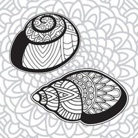 shell coloring page design with mandala background vector