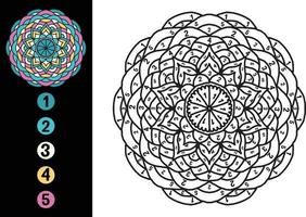 color by number mandala design. Number coloring page with cute mandala vector