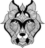 Wolf illustration geometric tattoo style. Cute Wolf with mandala. outline for coloring book vector