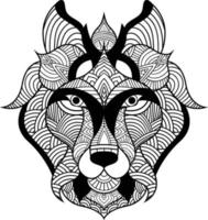 estilo de tatuaje geométrico de ilustración de lobo. lindo lobo con mandala. esquema para colorear libro vector