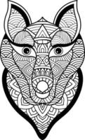 estilo de tatuaje geométrico de ilustración de lobo. lindo lobo con mandala. esquema para colorear libro vector